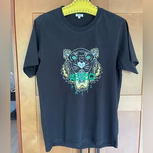 KENZO PARIS Men's Black Short Sleeve Tee with Tiger Head Logo, Size Large